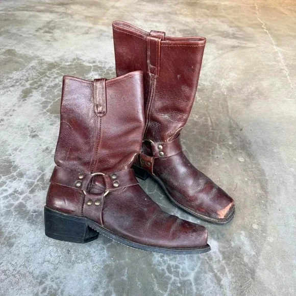 True vintage JC PENNY burgundy red leather square toe harness campus boots 9 d - Picture 5 of 8